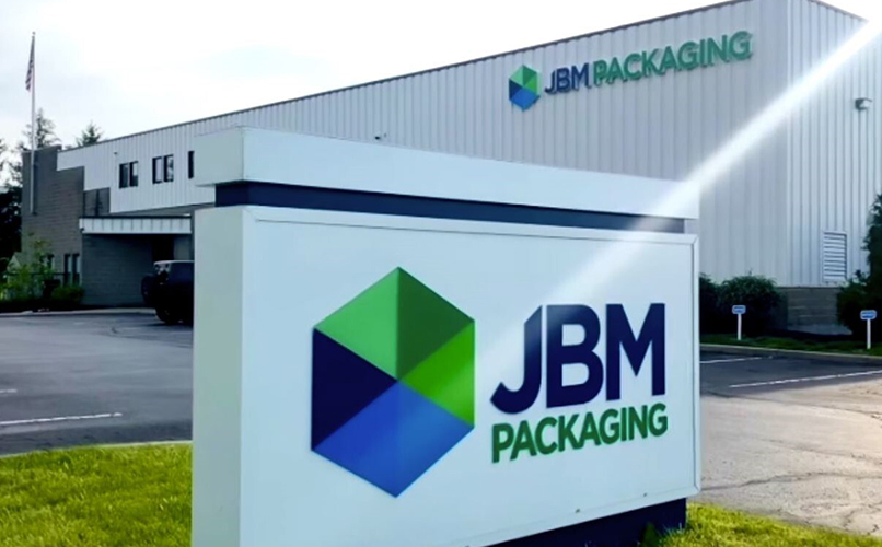 JBM Packaging sign in front of headquarters in Lebanon, Ohio.