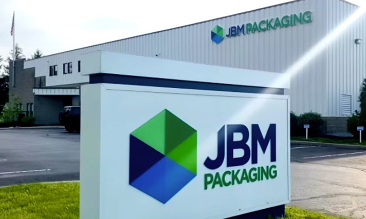 JBM Packaging sign in front of headquarters in Lebanon, Ohio.