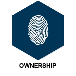 One of JBM's core values, Ownership, with a drawing of a fingerprint.