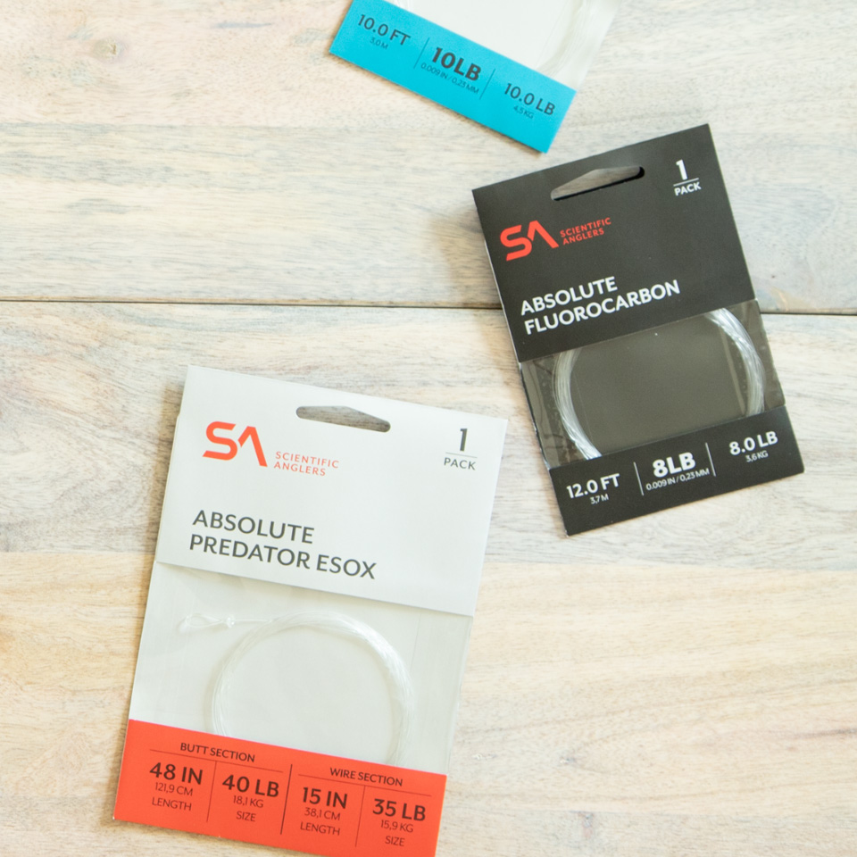 Scientific Anglers packaging for fishing line, featuring a hanger hole and window packaging design.
